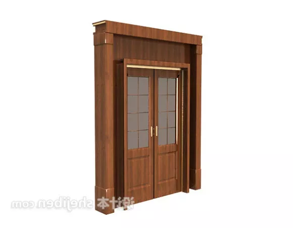 Single Door With Brass Handle, Black Color 3d model