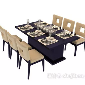 European Wood Dinning Table Chair Set 3d model