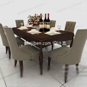 European Elegant Dining Table And Chairs 3d model