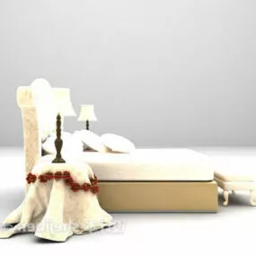 European Double Bed White Color 3d model