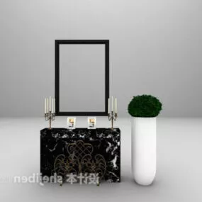 European Family Fireplace With Plant Potted 3d model