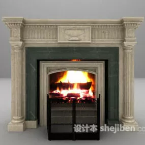 European Antique Stone Fireplace 3d model