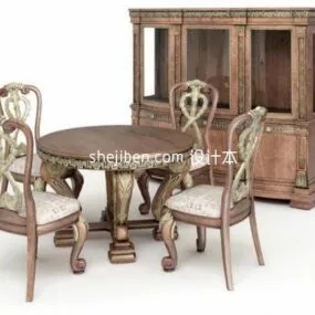 Wood Dinning Table Chair European 3d model