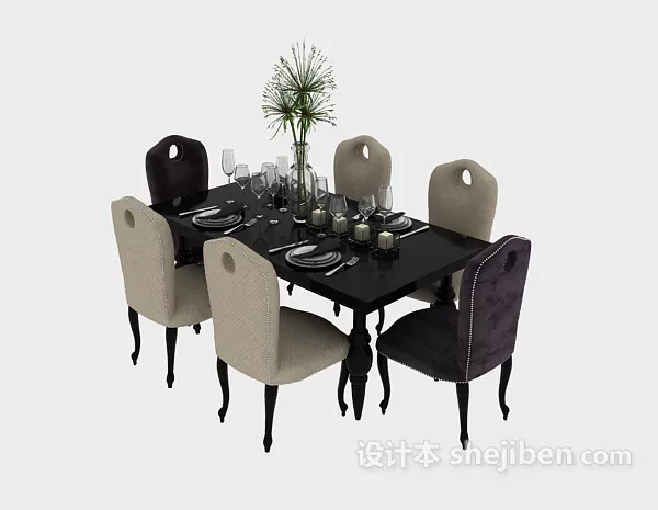 Marble Round Table Set 3d model