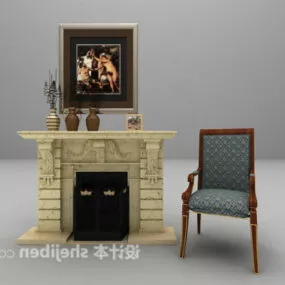 European Fireplace With Chair And Painting 3d model
