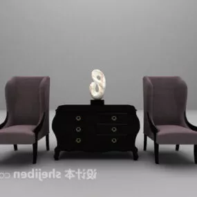 European Chairs Table With Decorating 3d model