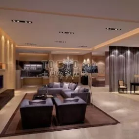 European Living Room With Black Leather Sofa 3d model