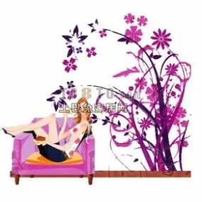 European Floral On Wall 3d model