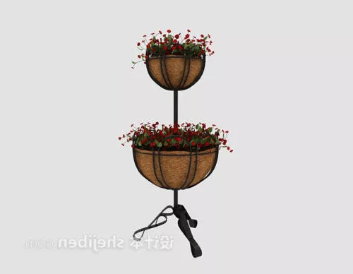 Potted White Lily Flower 3d model