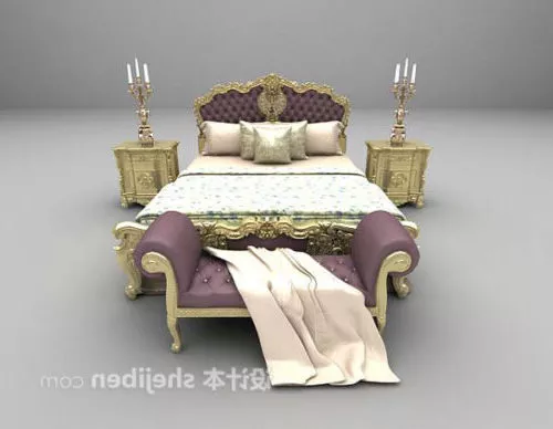 European Antique Purple Double Bed Set 3d model European Antique Purple Double Bed Set 3d model