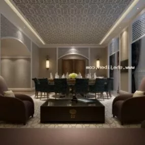 European White Restaurant Interior Scene 3d model