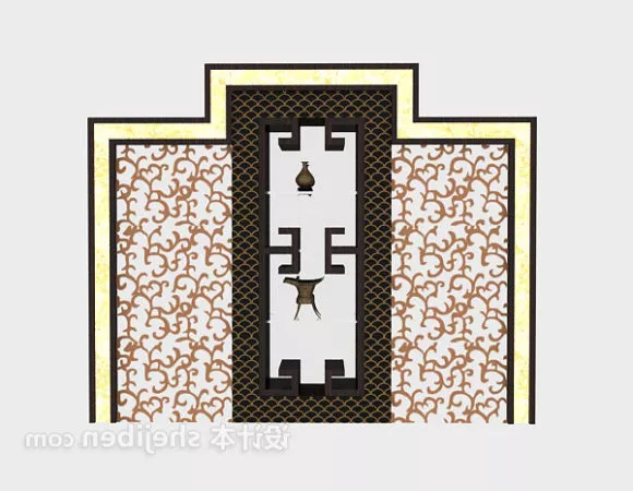 Wood Screen Partition With Photo Frame 3d model