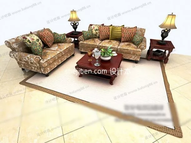 Black Leather Bench Sofa 3d model