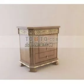 European Style Wooden Bedside Table 3d model