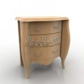 European Bedside Table Solid Wood Furniture 3d model