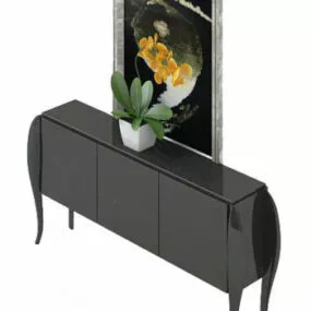 European Black Wooden Entrance Cabinet 3d model