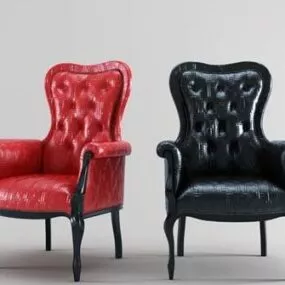 European Leather Chair In Black Red Color 3d model
