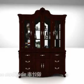European Dark Wood Dining Cabinet 3d model