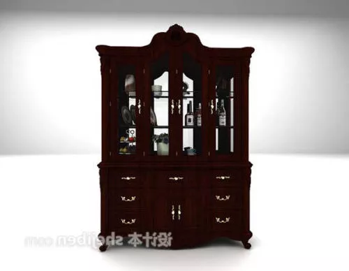 European Dark Wood Dining Cabinet 3d model European Dark Wood Dining Cabinet 3d model