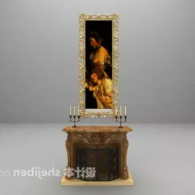European Marble Fireplace With Painting 3d model