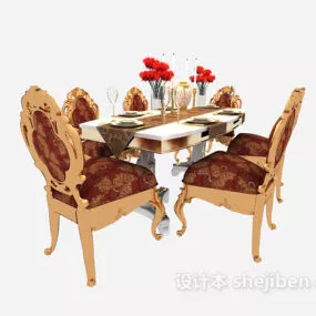 Classic Dining Table Chairs European Style 3d model