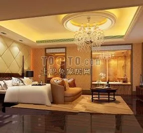 European Warm Living Room With Lighting 3d model