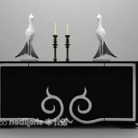 European Black Cabinet With Tableware 3d model