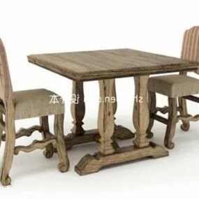 European Table And Chair Wooden Material 3d model