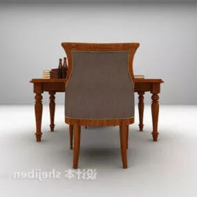 European Solid Wood Table And Chair 3d model