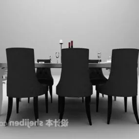European Round Dinning Table Chair Set 3d model