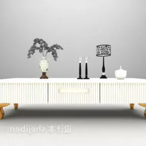 European White Tv Cabinet With Tableware 3d model