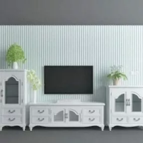 European White Tv Wall 3d model