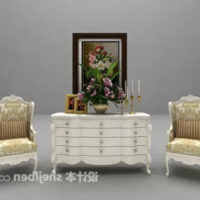 European Set White Entrance Cabinet Chair 3d model
