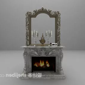 European White Marble Fireplace With Mirror V1 3d model