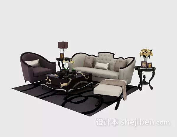 Two Seats Sofa Fauteuil 3d model