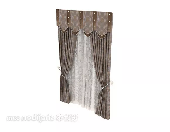 Yellow Textile Curtain With Hanger 3d model