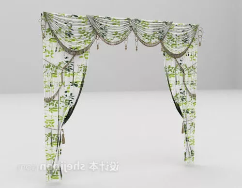 Red Grey Curtain Fabric Textile 3d model