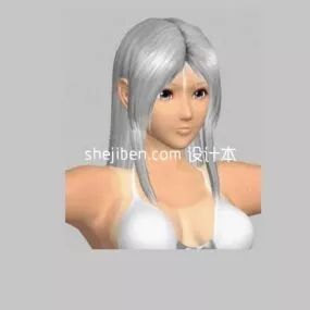 Female Head Game Character White Hair 3d model