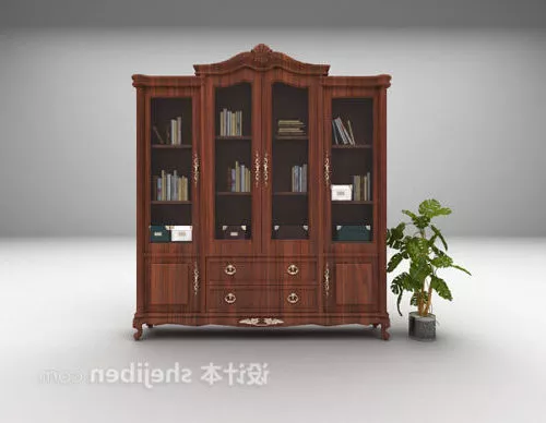 Bookcase With Shelf Slide Door 3d model