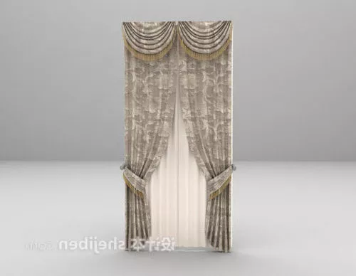 Two Layers Curtain White Purple Color 3d model