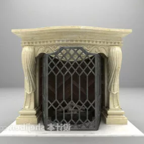 Antique Grey Stone Fireplace 3d model
