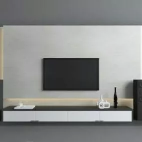 Grey Minimalist Tv Wall 3d model
