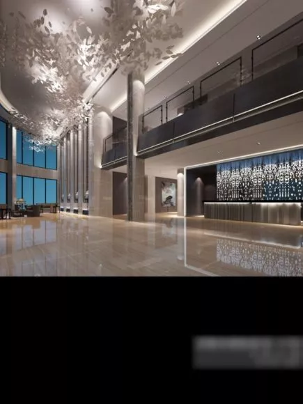 Large Office Hall With Floor Decorative 3d model