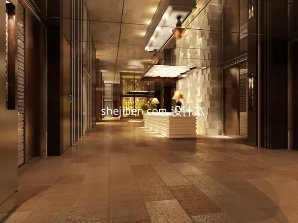 Hotel Lobby With Open Space On Ceiling 3d model
