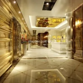 Luxurious Hotel Front Desk Interior Scene 3d model