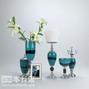 Blue Glass Vase Set Decorating 3d model