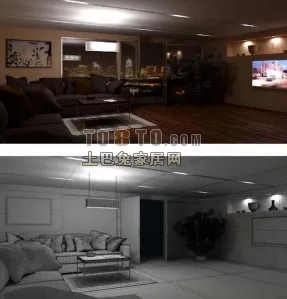 Office Master Room With Ceiling Lamp 3d model