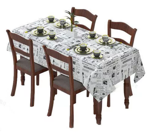Dining Table Chair White Color 3d model