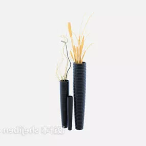 Black Vase With Dry Branches 3d model