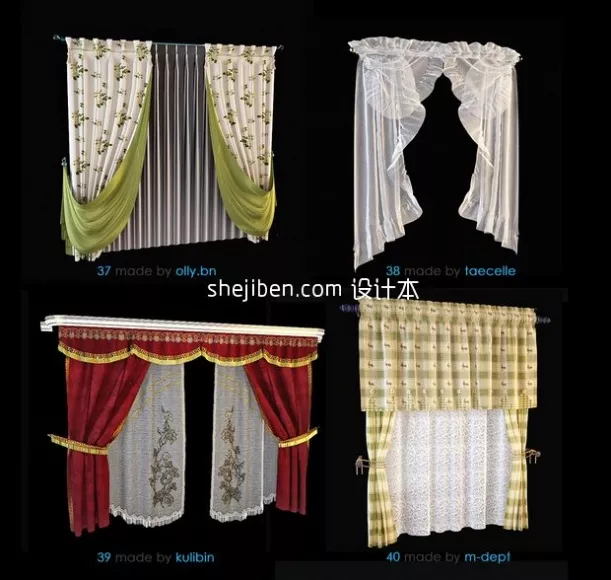 Colorful Windows Curtain Three Layers 3d model